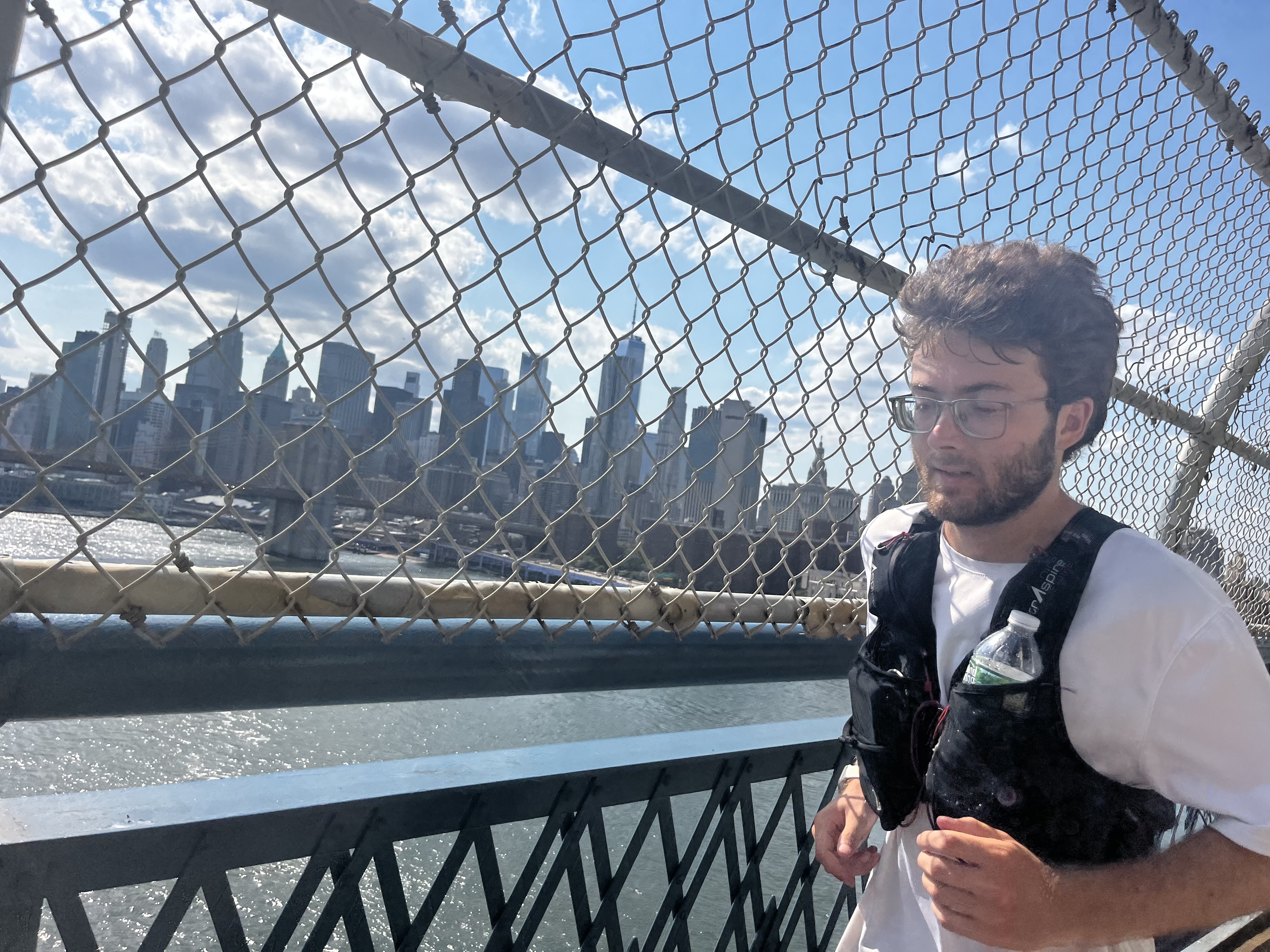 Crossing the Brooklyn Bridge (Photo credit: Rachel)