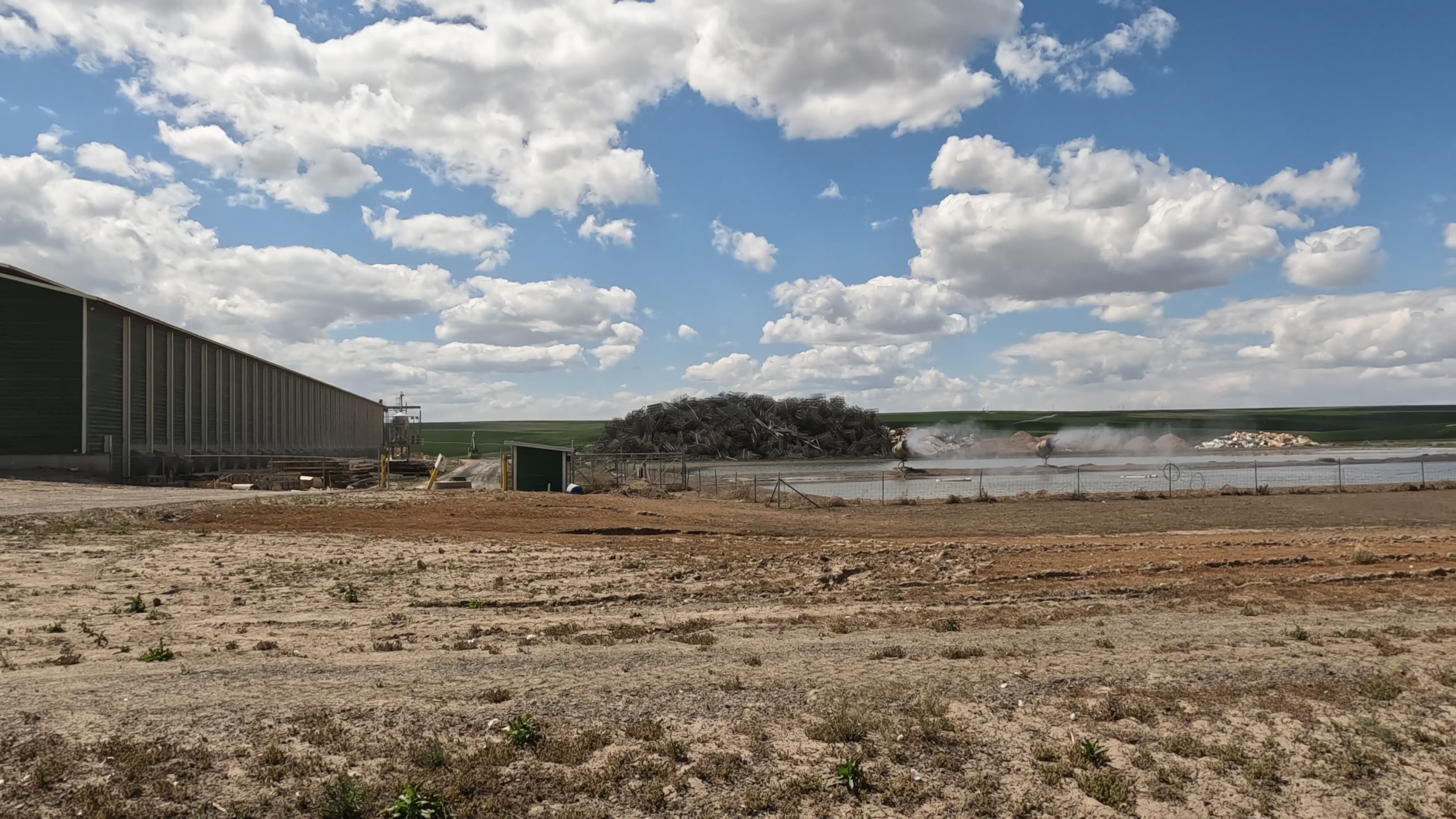 Pile of chicken cages and fumes near Beatrice