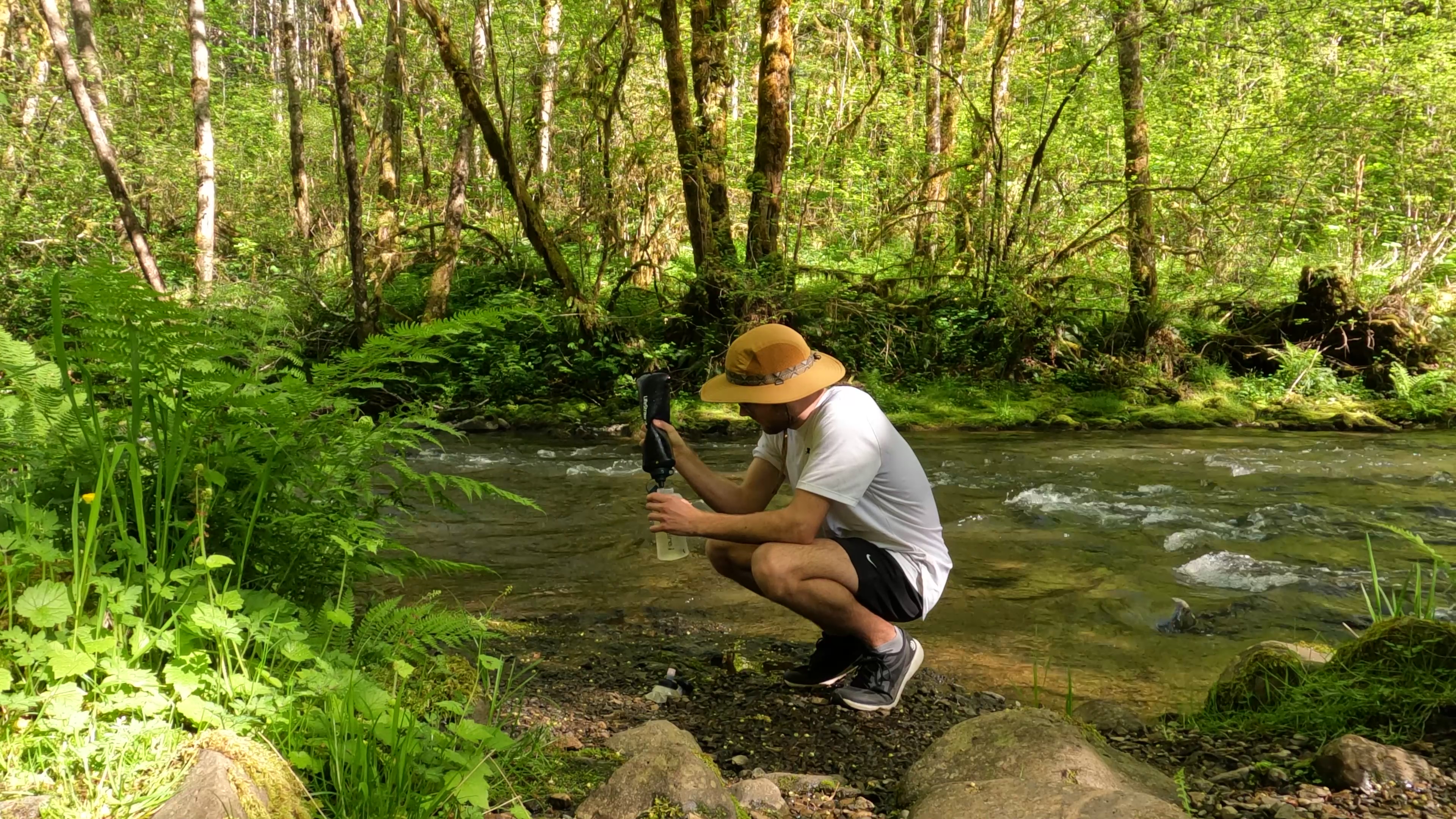 Filtering water from the Porter Creek Campground