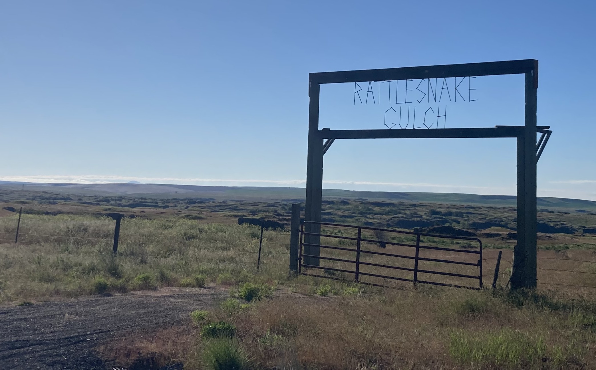 Rattlesnake Gulch ranch sign near Ewan